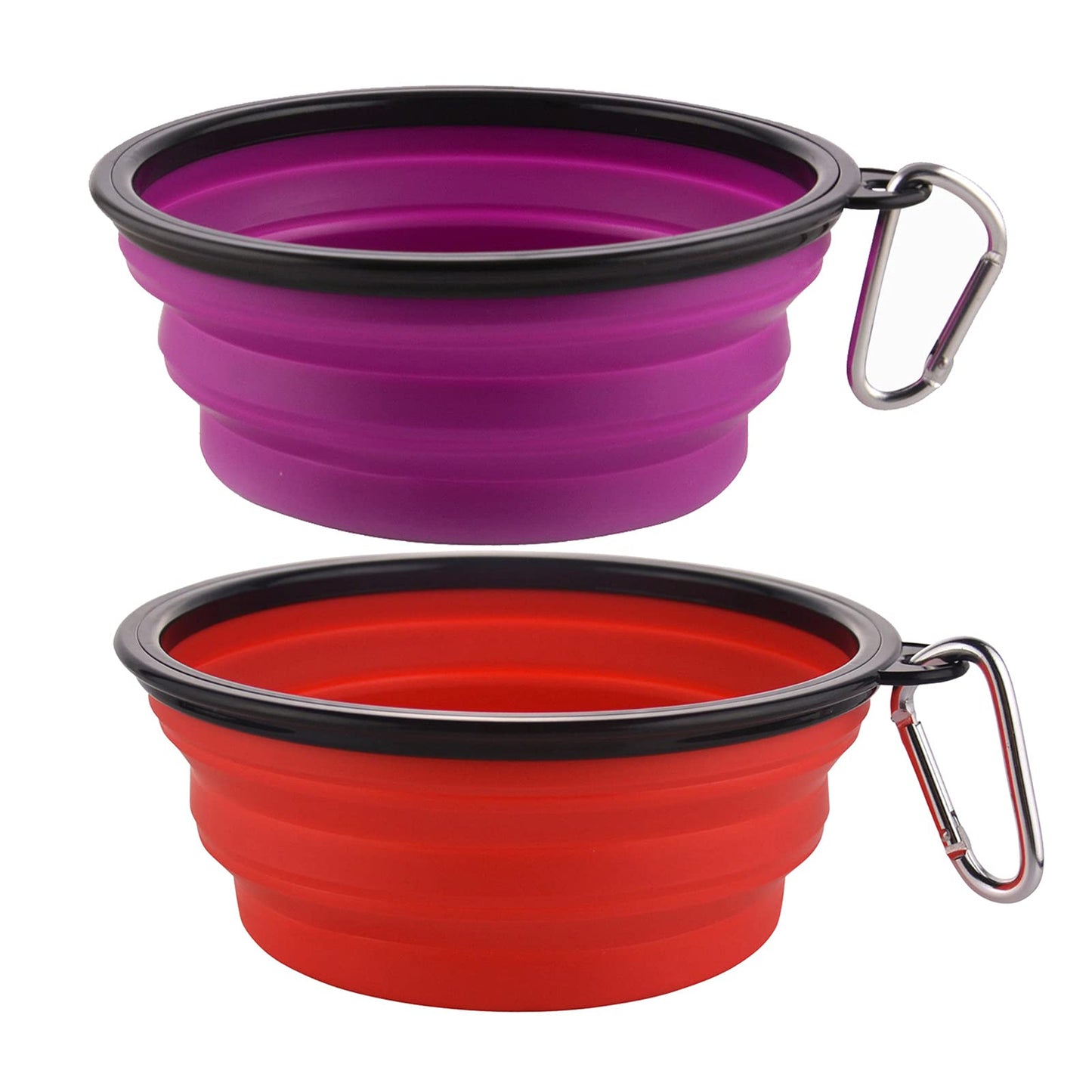 Large Collapsible Dog Bowls, 34oz Travel Water Food Bowls Portable Foldable Collapse Dishes with Carabiner Clip, 2 Pack (Blue + Red)