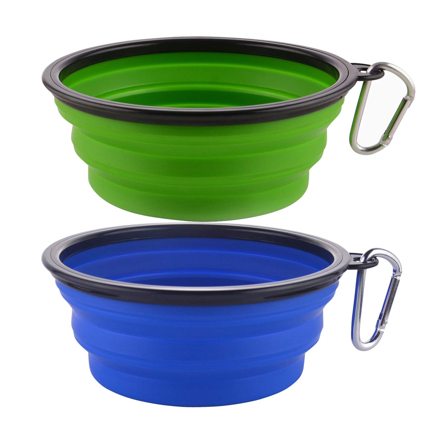 Large Collapsible Dog Bowls, 34oz Travel Water Food Bowls Portable Foldable Collapse Dishes with Carabiner Clip, 2 Pack (Blue + Red)