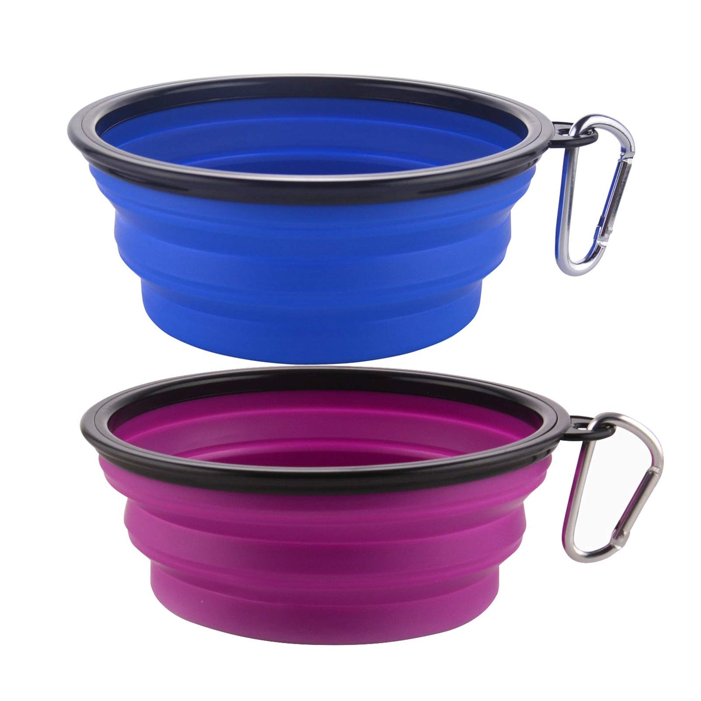 Large Collapsible Dog Bowls, 34oz Travel Water Food Bowls Portable Foldable Collapse Dishes with Carabiner Clip, 2 Pack (Blue + Red)