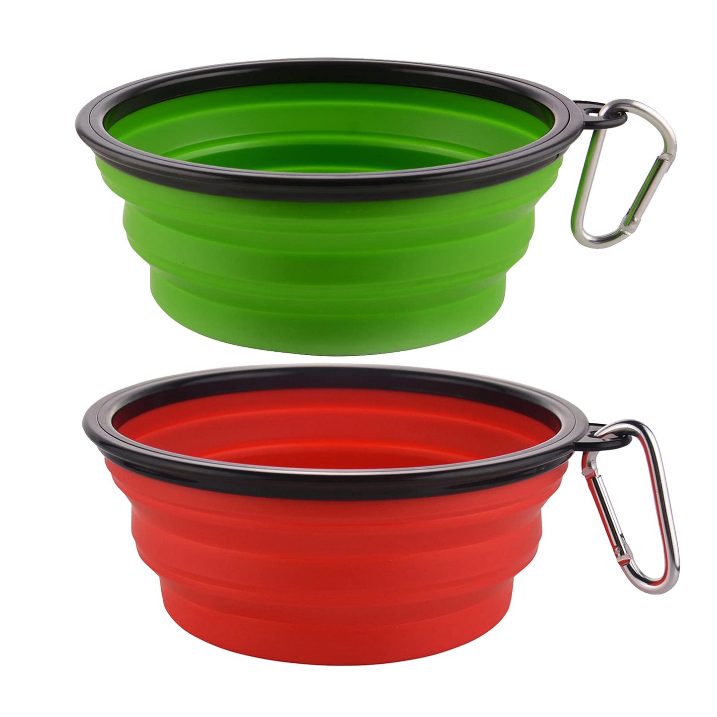 Large Collapsible Dog Bowls, 34oz Travel Water Food Bowls Portable Foldable Collapse Dishes with Carabiner Clip, 2 Pack (Blue + Red)