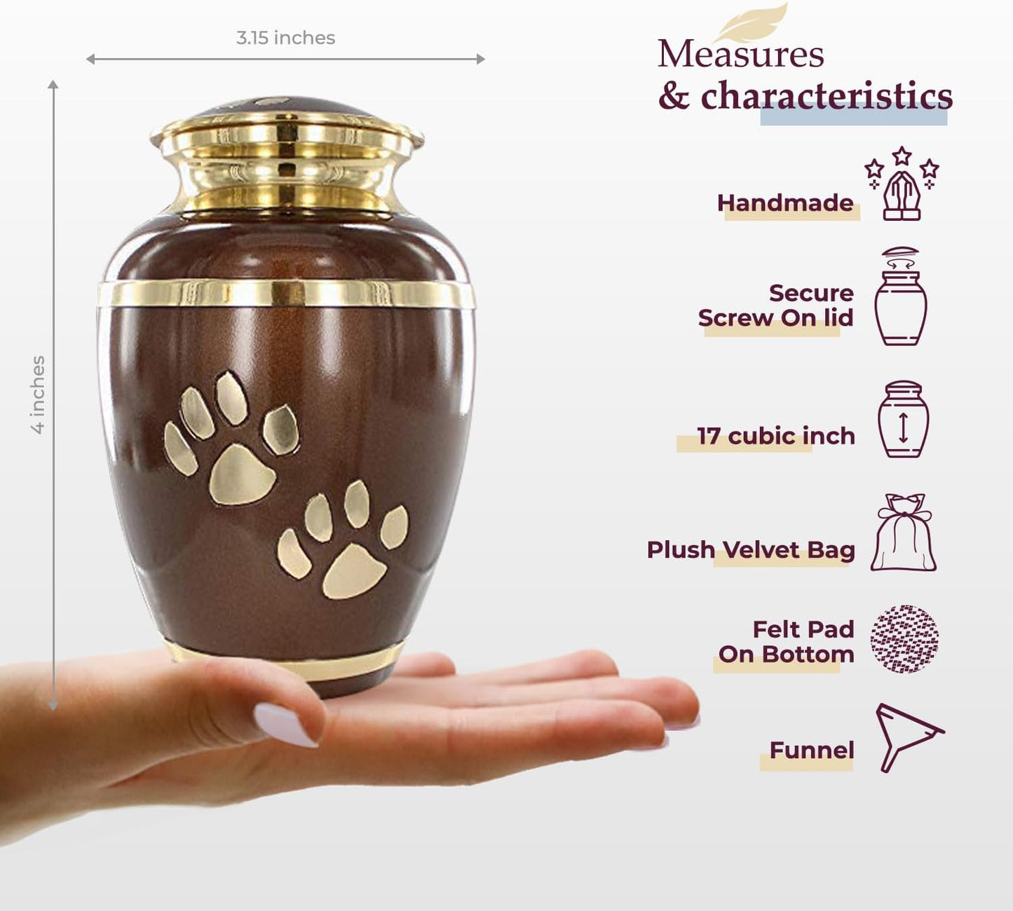 Trupoint Memorials Small Pet Urn for Dogs and Cats Ashes, Paws Print Brown Cremation Urns for Pets up to 17 lbs