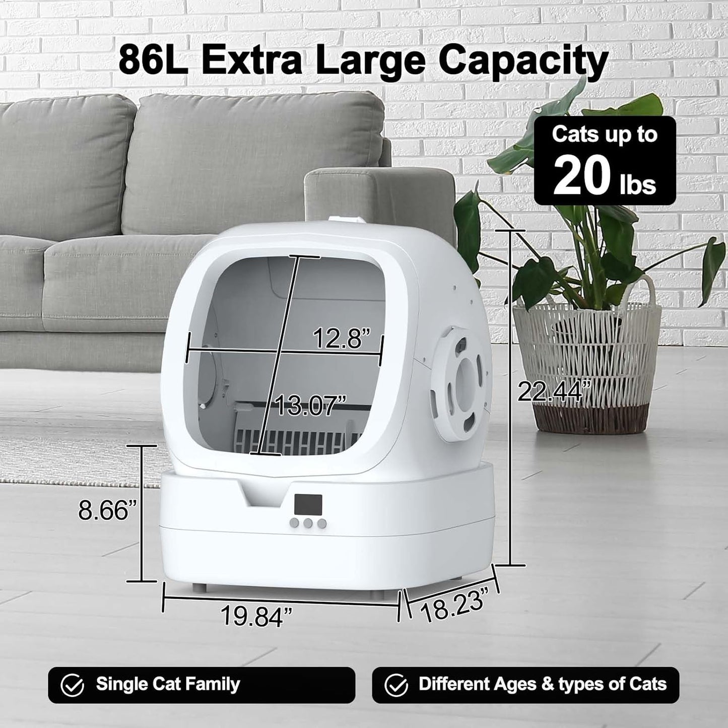 Automatic Cat Litter Box Self Cleaning - APP Control and Weight Monitoring - Ultra-Quiet, Medium Cats and Kittens Litter Box, Safe Anti-Pinch
