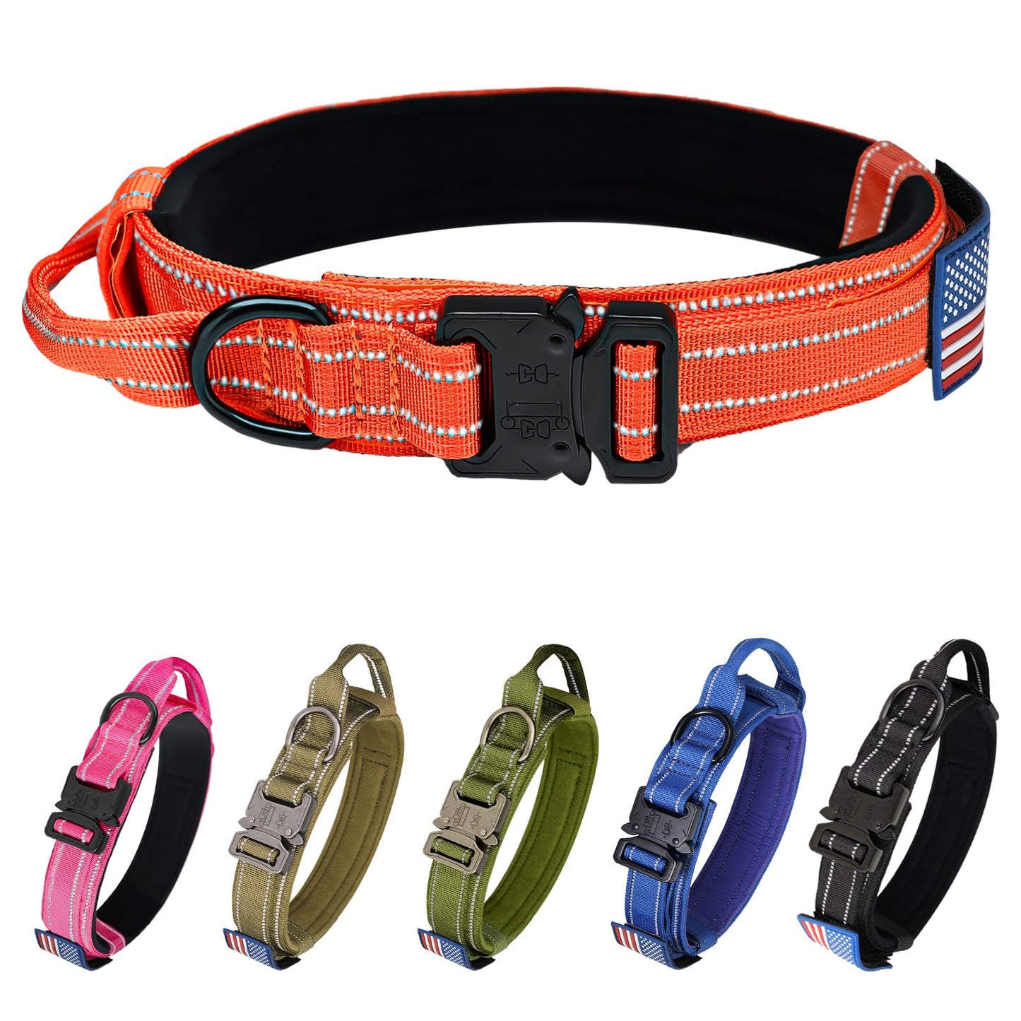 Tactical Dog Collar - KCUCOP Military Collar with Handle - K9 Thick Adjustable Heavy Duty Dog Collars for Medium and Large Dogs(Black-L)