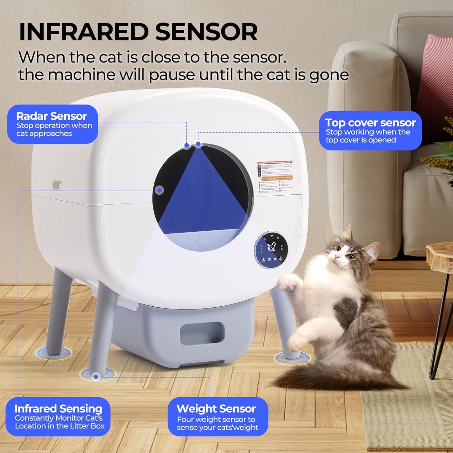 Self Cleaning Cat Litter Box: 76L Extra Large Automatic Litter Box for Multiple Cats, Odor-Free, Smart App Control, Ambient Light Waste Disposal