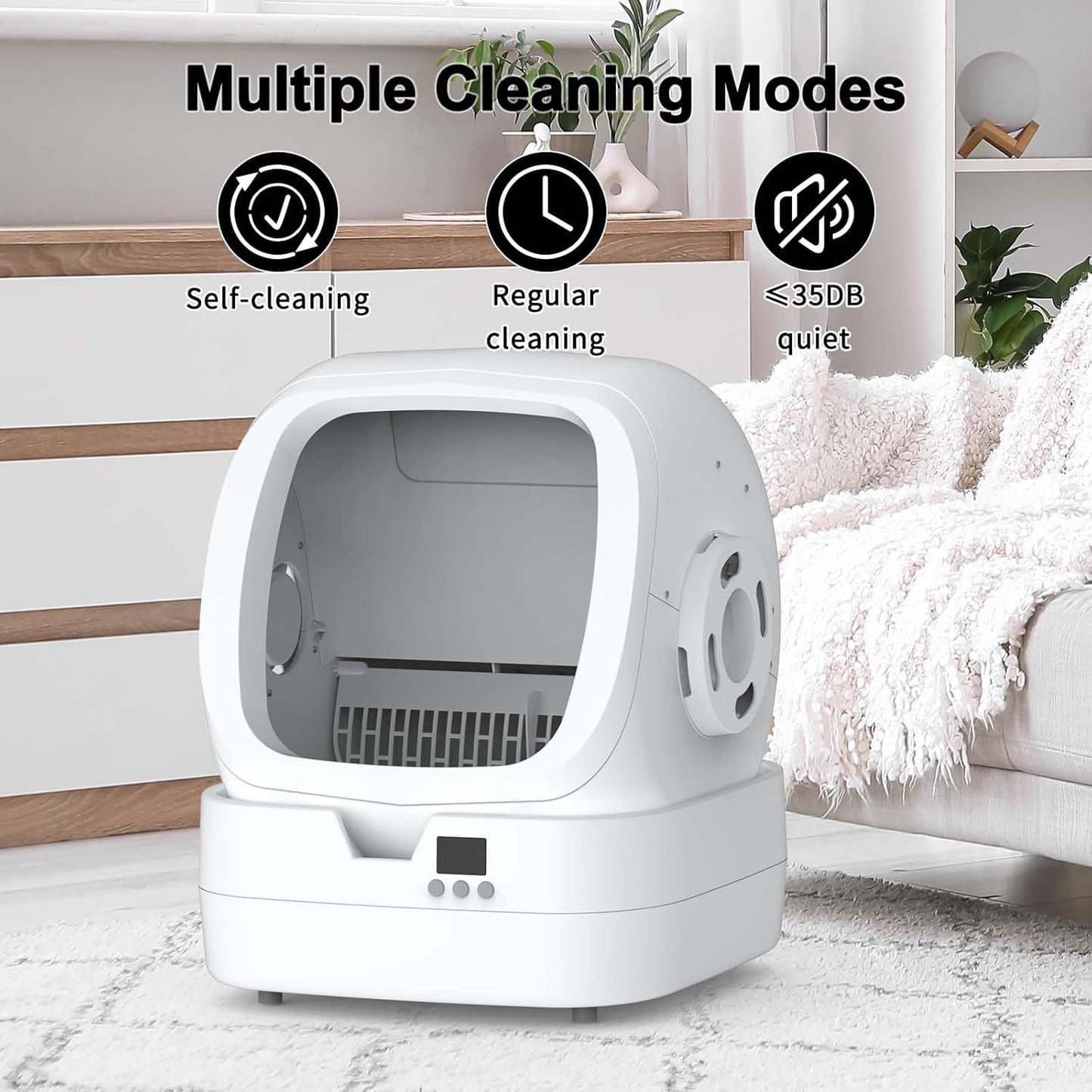 Automatic Cat Litter Box Self Cleaning - APP Control and Weight Monitoring - Ultra-Quiet, Medium Cats and Kittens Litter Box, Safe Anti-Pinch