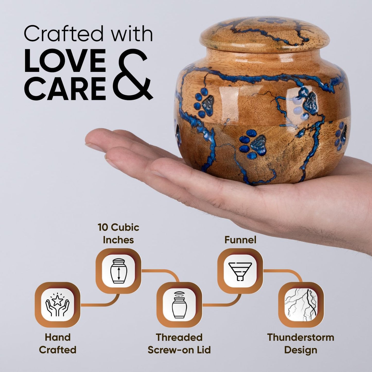 Wood Pet Urns for Dog/Cat Ashes - Small 10 Cu/in Resin Decorative Urn for Ashes for Dog, Urns for Cats - Pet Memorial Remembrance Box - Blue, Small (10 Cubic inches)