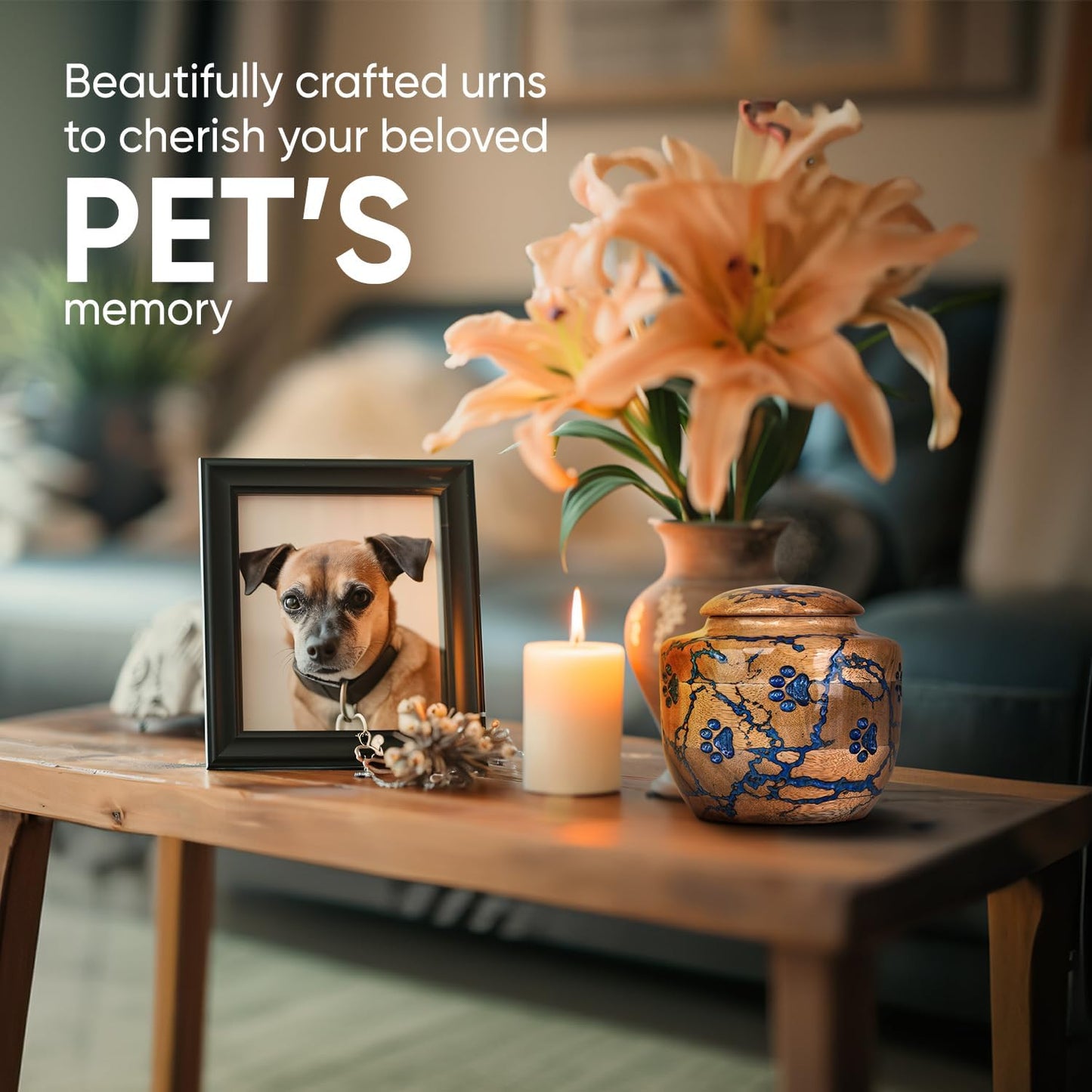 Wood Pet Urns for Dog/Cat Ashes - Small 10 Cu/in Resin Decorative Urn for Ashes for Dog, Urns for Cats - Pet Memorial Remembrance Box - Blue, Small (10 Cubic inches)