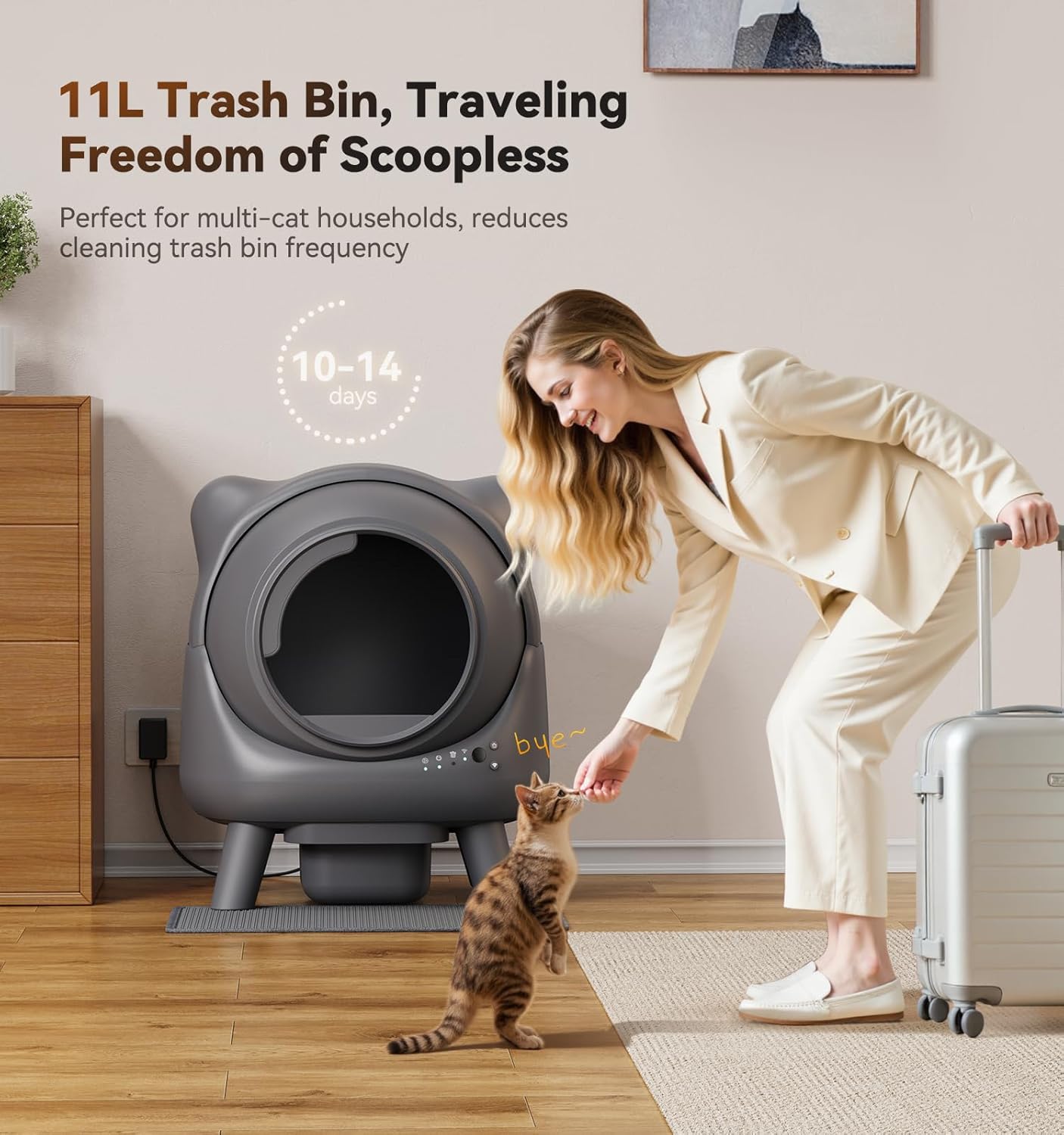Self Cleaning Litter Box, Automatic Litter Box, FEELNEEDY Odor Control Litter Robot, Cat Ears Design, 65L APP Real-Time Monitor, Cat Litter-Boxs for Multiple Cats, Safety Sensors, with 1 Trash Bag