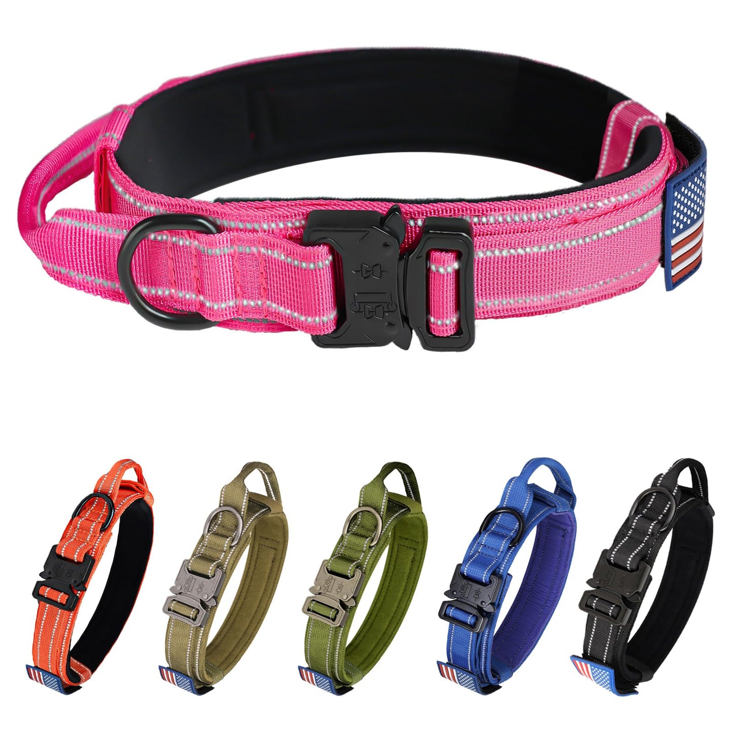 Tactical Dog Collar - KCUCOP Military Collar with Handle - K9 Thick Adjustable Heavy Duty Dog Collars for Medium and Large Dogs(Black-L)