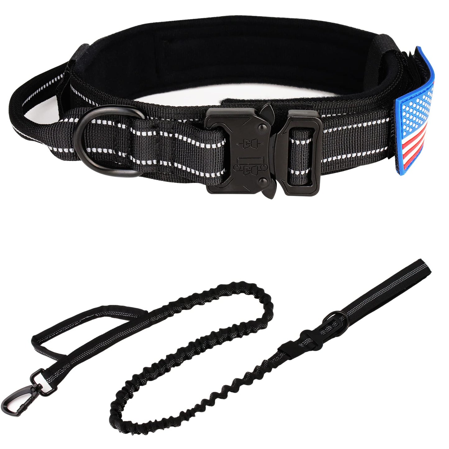 Tactical Dog Collar - KCUCOP Military Collar with Handle - K9 Thick Adjustable Heavy Duty Dog Collars for Medium and Large Dogs(Black-L)