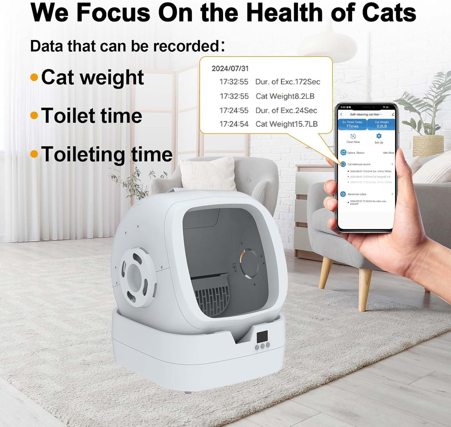 Automatic Cat Litter Box Self Cleaning - APP Control and Weight Monitoring - Ultra-Quiet, Medium Cats and Kittens Litter Box, Safe Anti-Pinch
