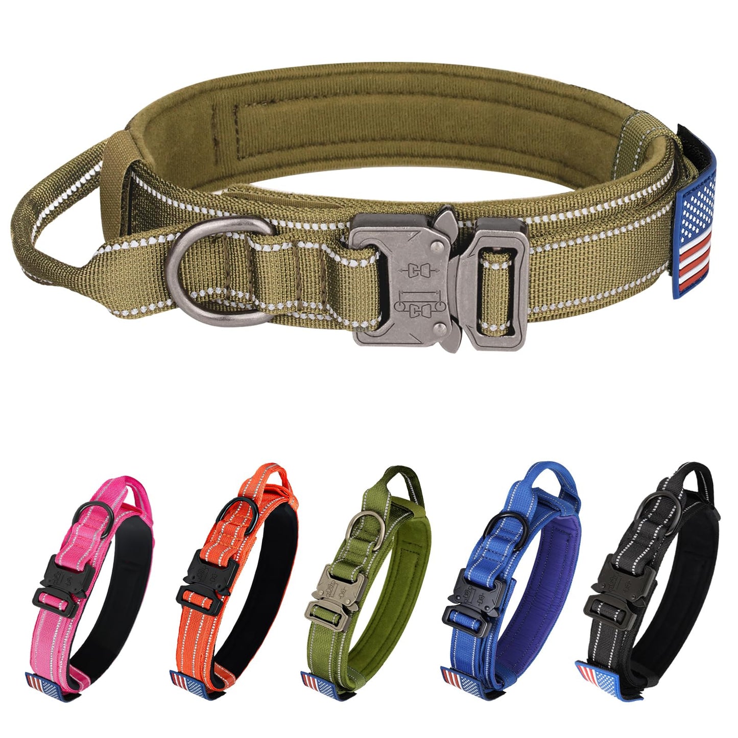 Tactical Dog Collar - KCUCOP Military Collar with Handle - K9 Thick Adjustable Heavy Duty Dog Collars for Medium and Large Dogs(Black-L)