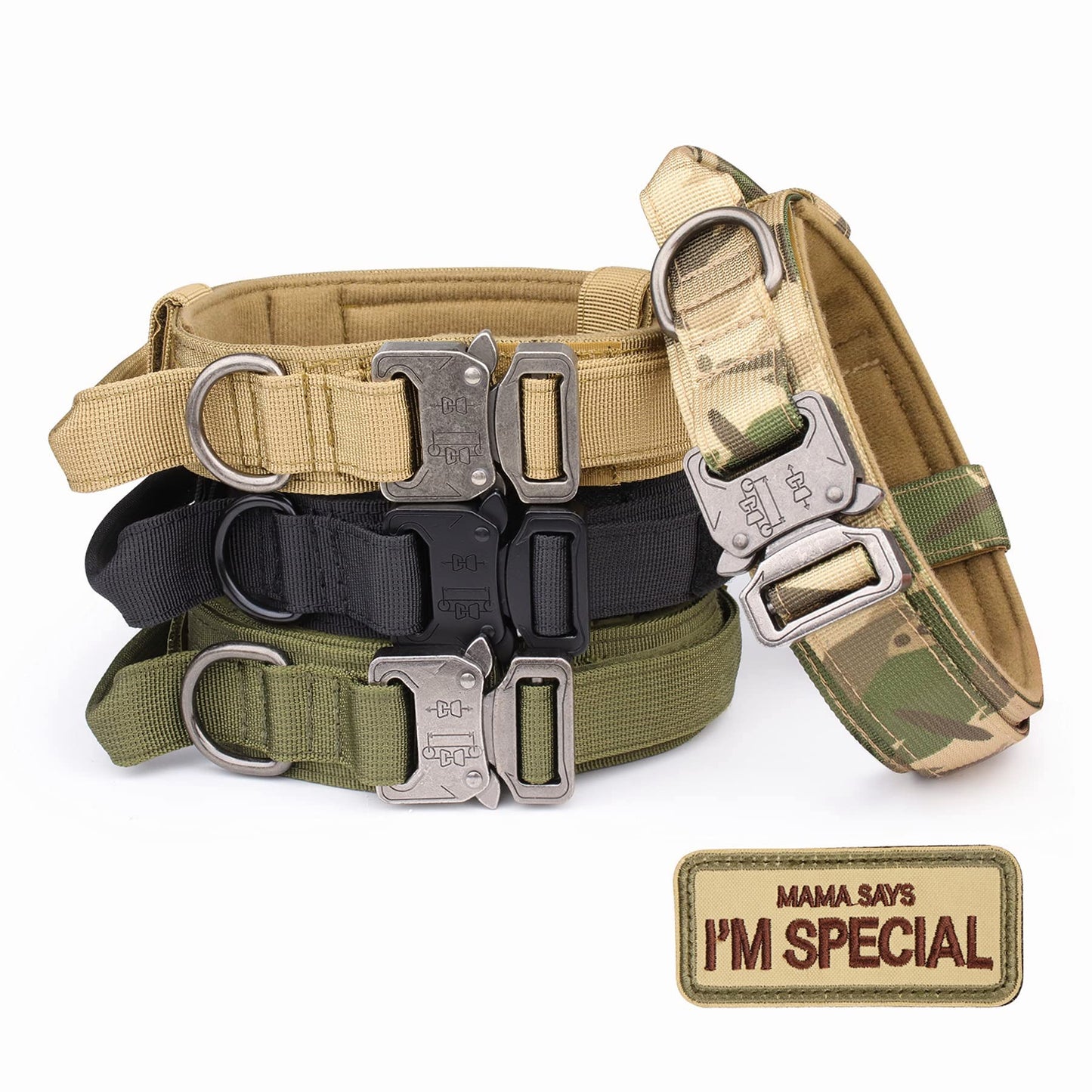 Tactical Dog Collar - KCUCOP Military Collar with Handle - K9 Thick Adjustable Heavy Duty Dog Collars for Medium and Large Dogs(Black-L)