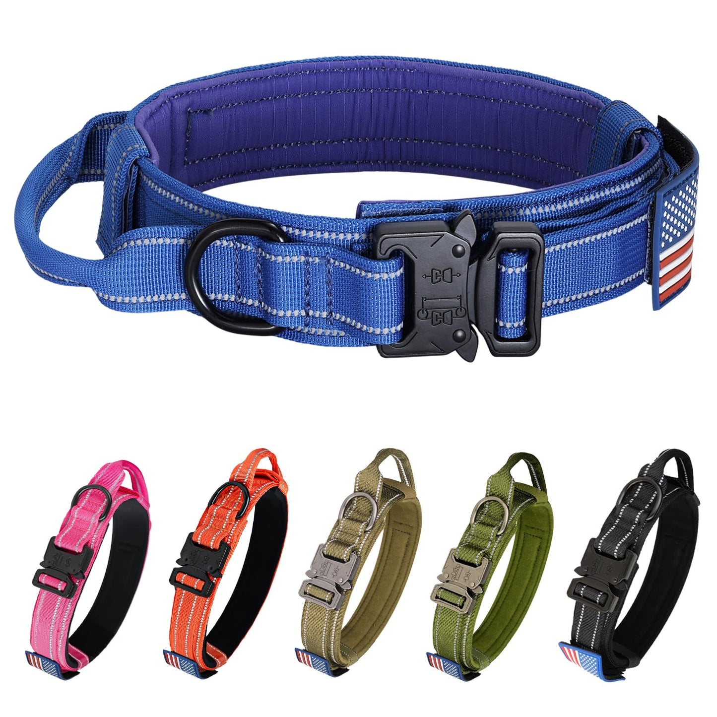 Tactical Dog Collar - KCUCOP Military Collar with Handle - K9 Thick Adjustable Heavy Duty Dog Collars for Medium and Large Dogs(Black-L)