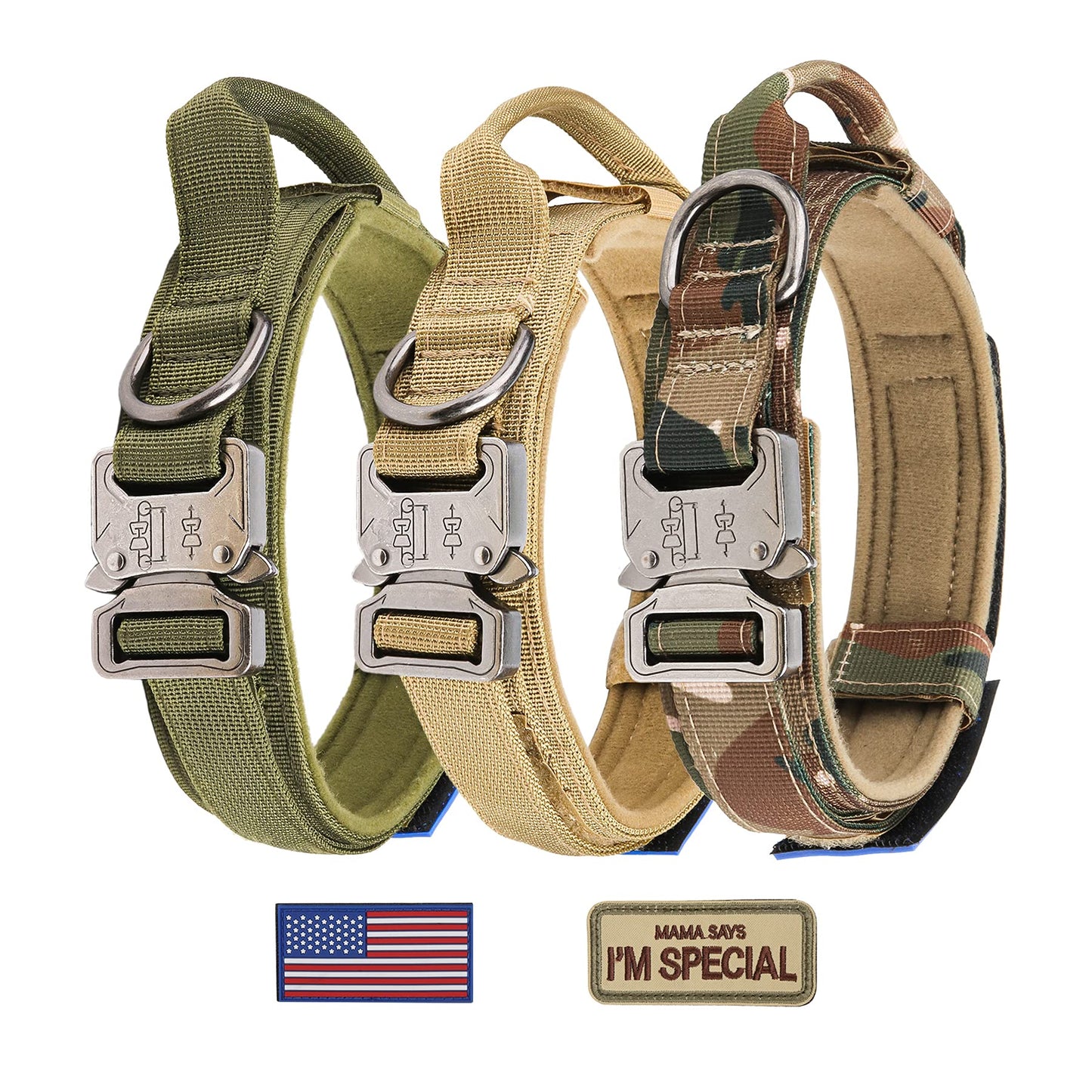 Tactical Dog Collar - KCUCOP Military Collar with Handle - K9 Thick Adjustable Heavy Duty Dog Collars for Medium and Large Dogs(Black-L)