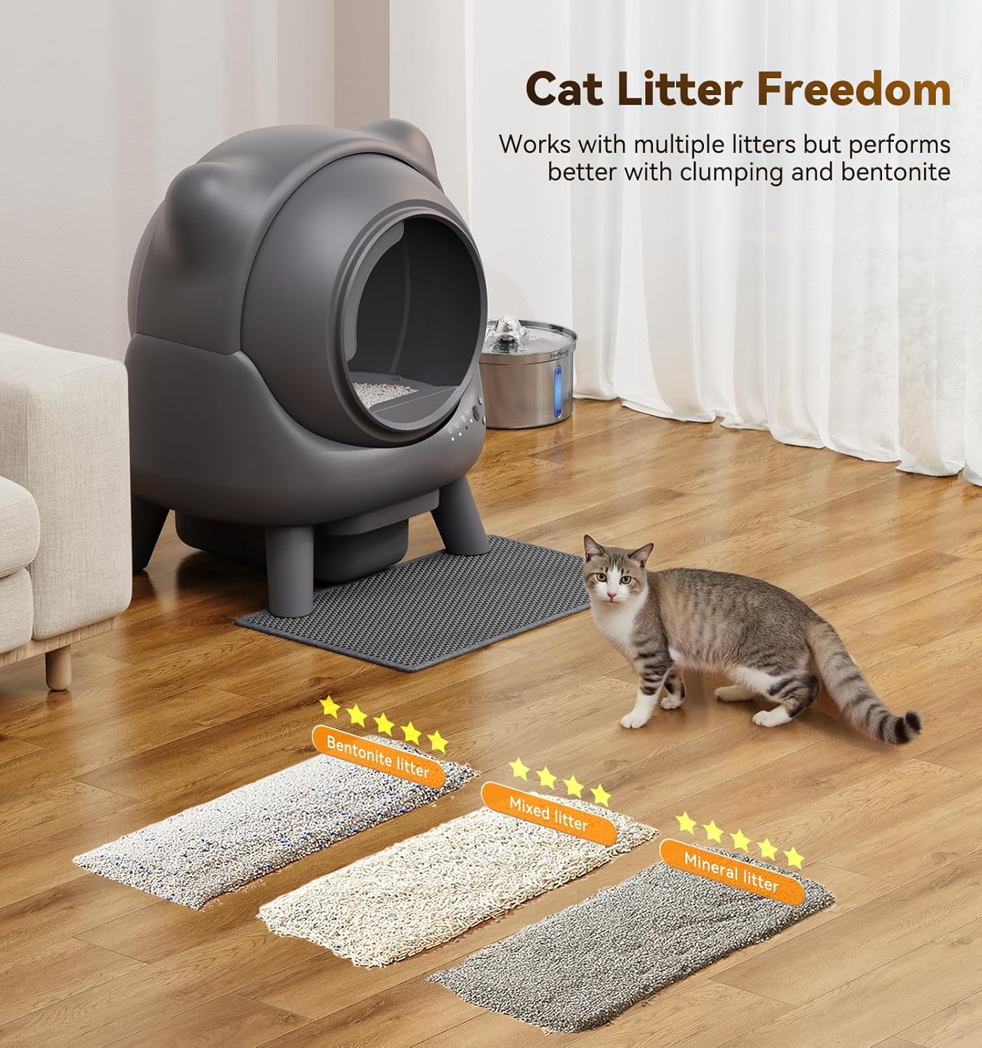 Self Cleaning Litter Box, Automatic Litter Box, FEELNEEDY Odor Control Litter Robot, Cat Ears Design, 65L APP Real-Time Monitor, Cat Litter-Boxs for Multiple Cats, Safety Sensors, with 1 Trash Bag