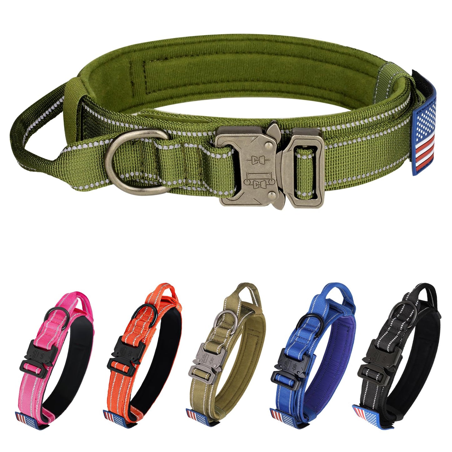 Tactical Dog Collar - KCUCOP Military Collar with Handle - K9 Thick Adjustable Heavy Duty Dog Collars for Medium and Large Dogs(Black-L)
