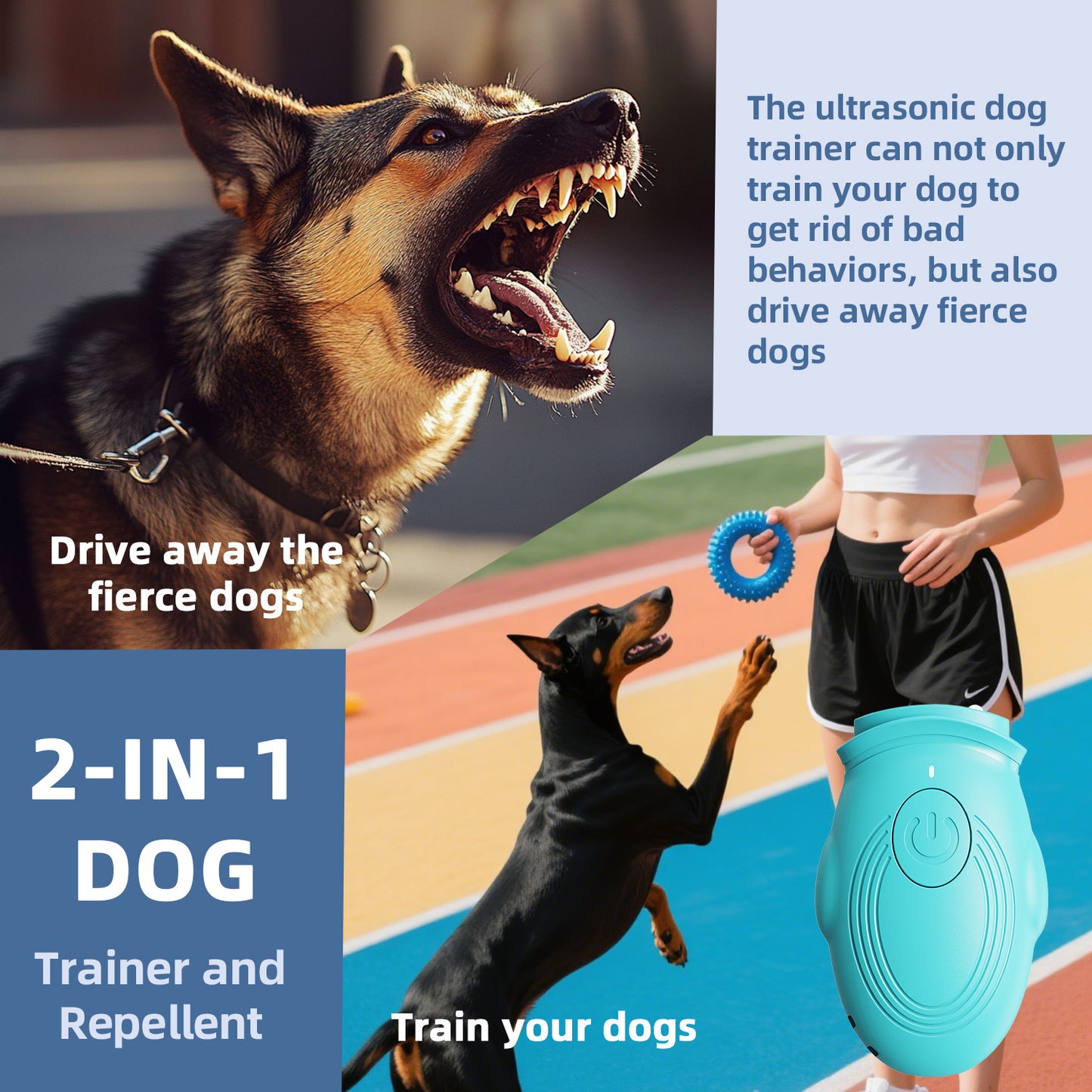 Black 2-in-1 Ultrasonic Dog Repellent & Trainer - Portable USB Rechargeable Anti-Barking Device