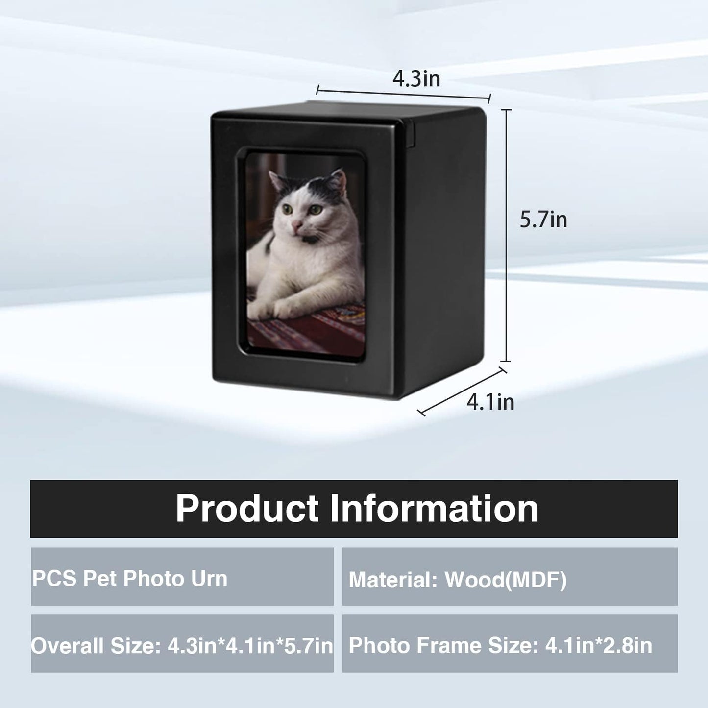 PCS Pet Urns for Cats, Cat Photo Urn, Cat Urns for Ashes, Pet Cremation Box Black-Small