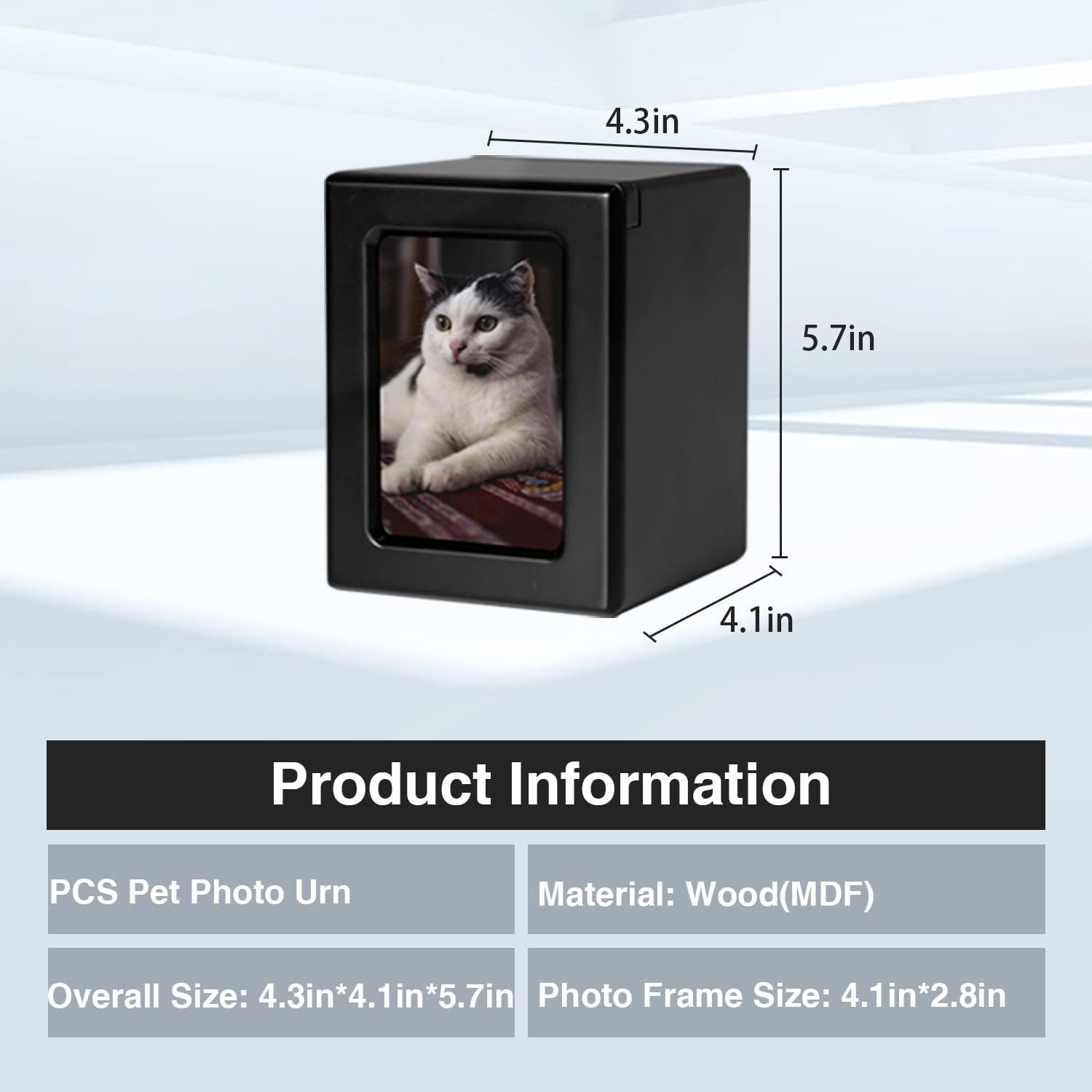 PCS Pet Urns for Cats, Cat Photo Urn, Cat Urns for Ashes, Pet Cremation Box Black-Small