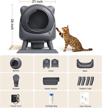 Self Cleaning Litter Box, Automatic Litter Box, FEELNEEDY Odor Control Litter Robot, Cat Ears Design, 65L APP Real-Time Monitor, Cat Litter-Boxs for Multiple Cats, Safety Sensors, with 1 Trash Bag