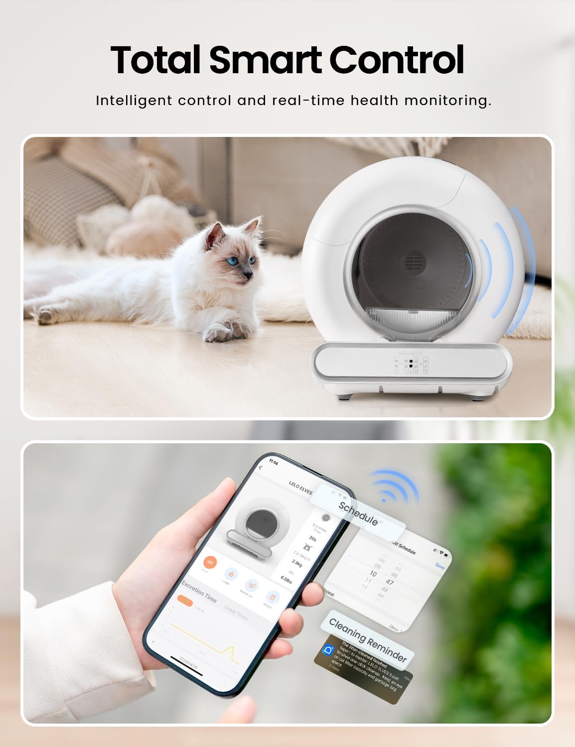 Self Cleaning Cat Litter Box, Ultra-Safe Protection Automatic Cat Litter Box, APP Control/Lower Entry/Large Capacity with 3 Rolls Liners & Mat