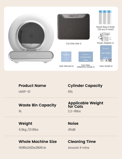 Self Cleaning Cat Litter Box, Ultra-Safe Protection Automatic Cat Litter Box, APP Control/Lower Entry/Large Capacity with 3 Rolls Liners & Mat