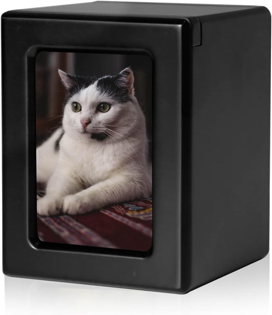 PCS Pet Urns for Cats, Cat Photo Urn, Cat Urns for Ashes, Pet Cremation Box Black-Small