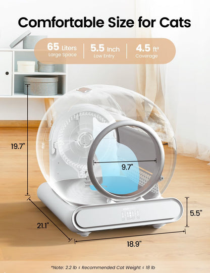 Self Cleaning Cat Litter Box, Ultra-Safe Protection Automatic Cat Litter Box, APP Control/Lower Entry/Large Capacity with 3 Rolls Liners & Mat