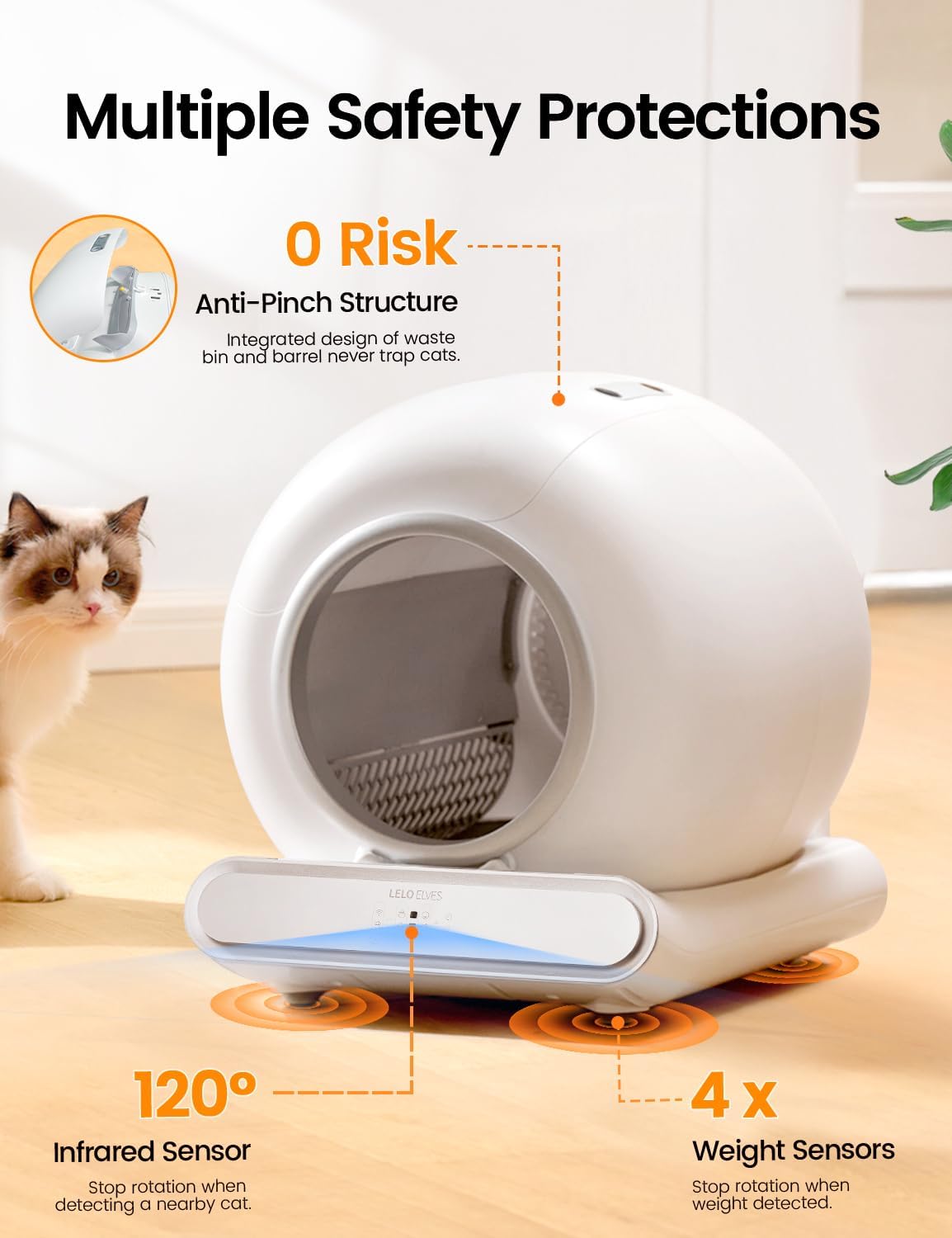 Self Cleaning Cat Litter Box, Ultra-Safe Protection Automatic Cat Litter Box, APP Control/Lower Entry/Large Capacity with 3 Rolls Liners & Mat