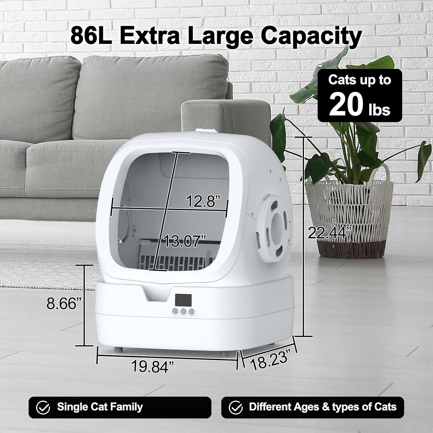 Automatic Cat Litter Box Self Cleaning - APP Control and Weight Monitoring - Ultra-Quiet, Medium Cats and Kittens Litter Box, Safe Anti-Pinch