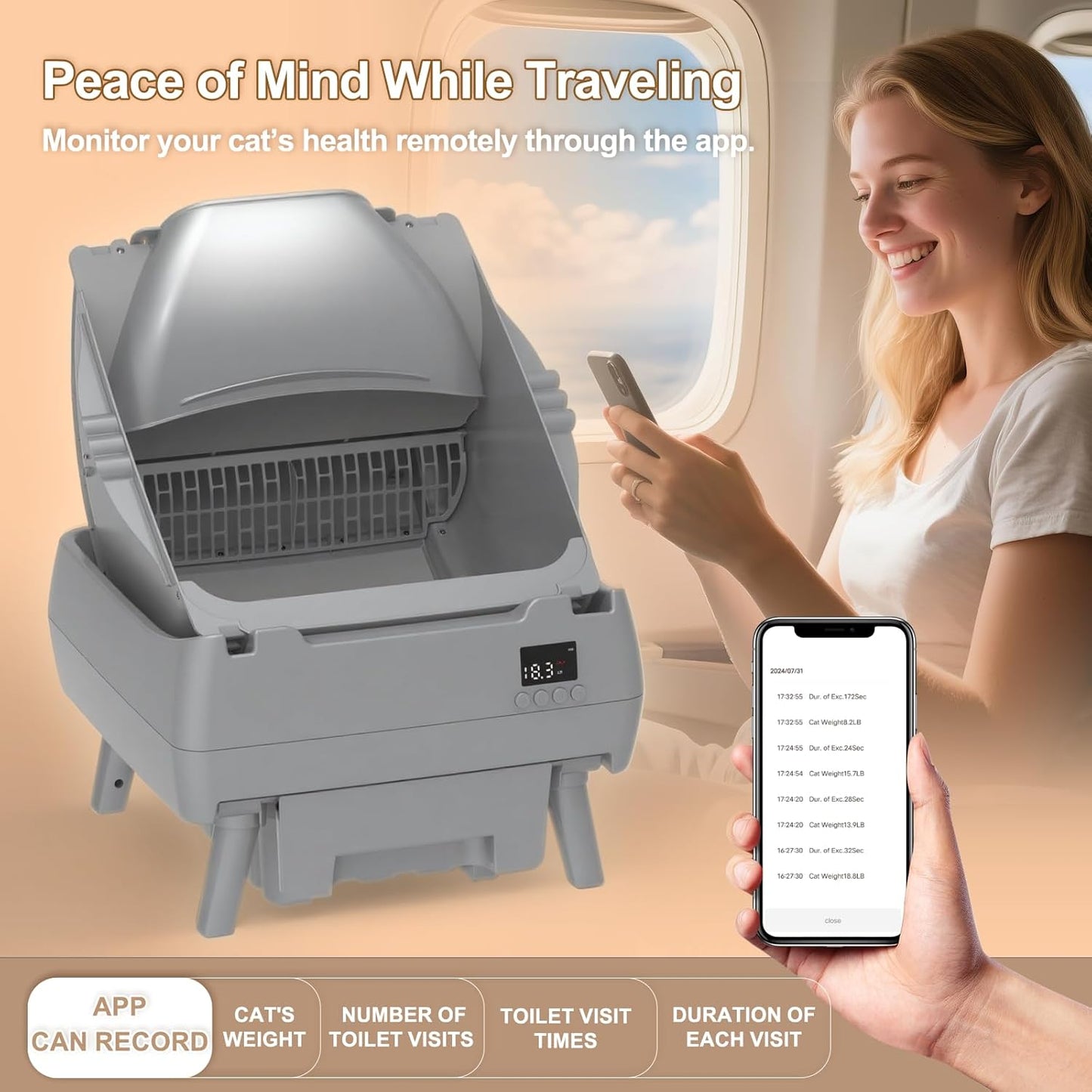 Automatic Cat Litter Box Self Cleaning - APP Control, Open-Style Design, Smart Health Monitor, Safe Anti-Pinch, Quiet, Perfect for Cats, A Lifelong Companion - Grey