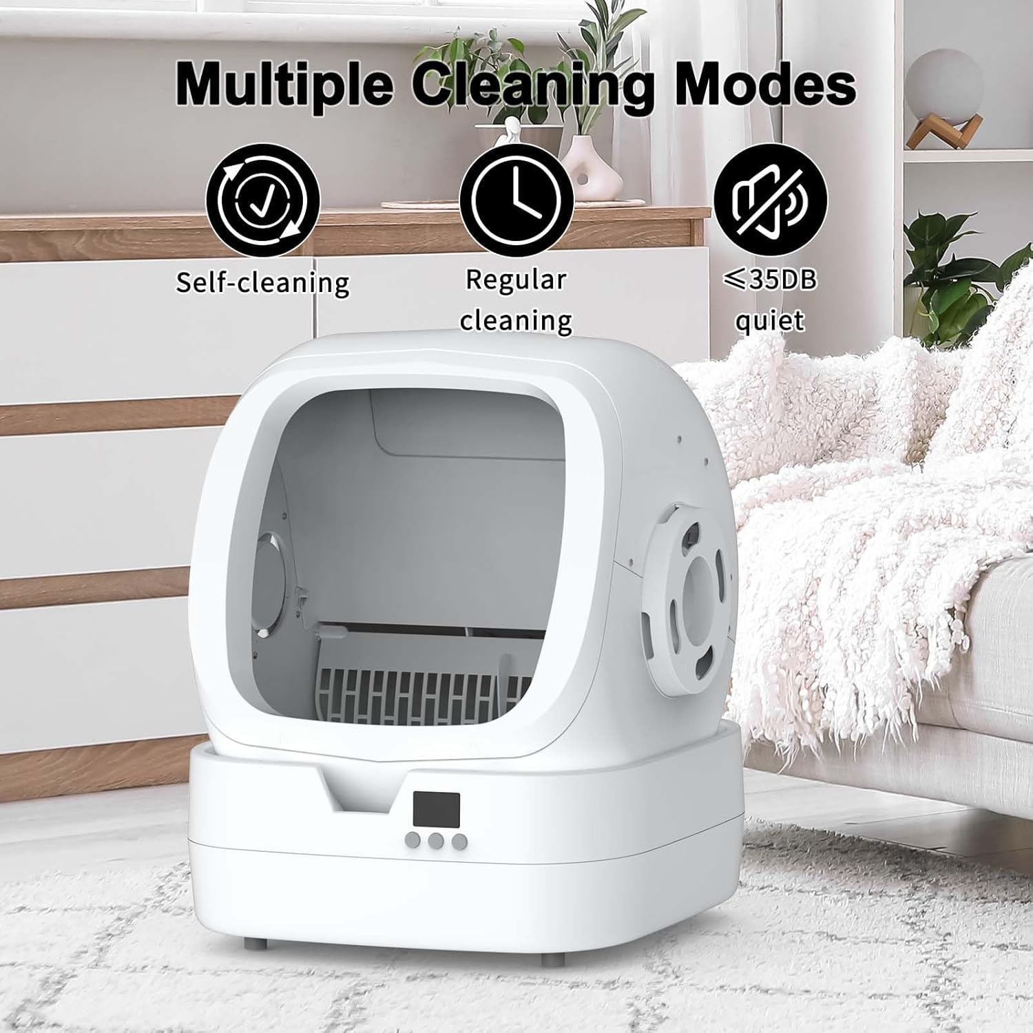 Automatic Cat Litter Box Self Cleaning - APP Control and Weight Monitoring - Ultra-Quiet, Medium Cats and Kittens Litter Box, Safe Anti-Pinch