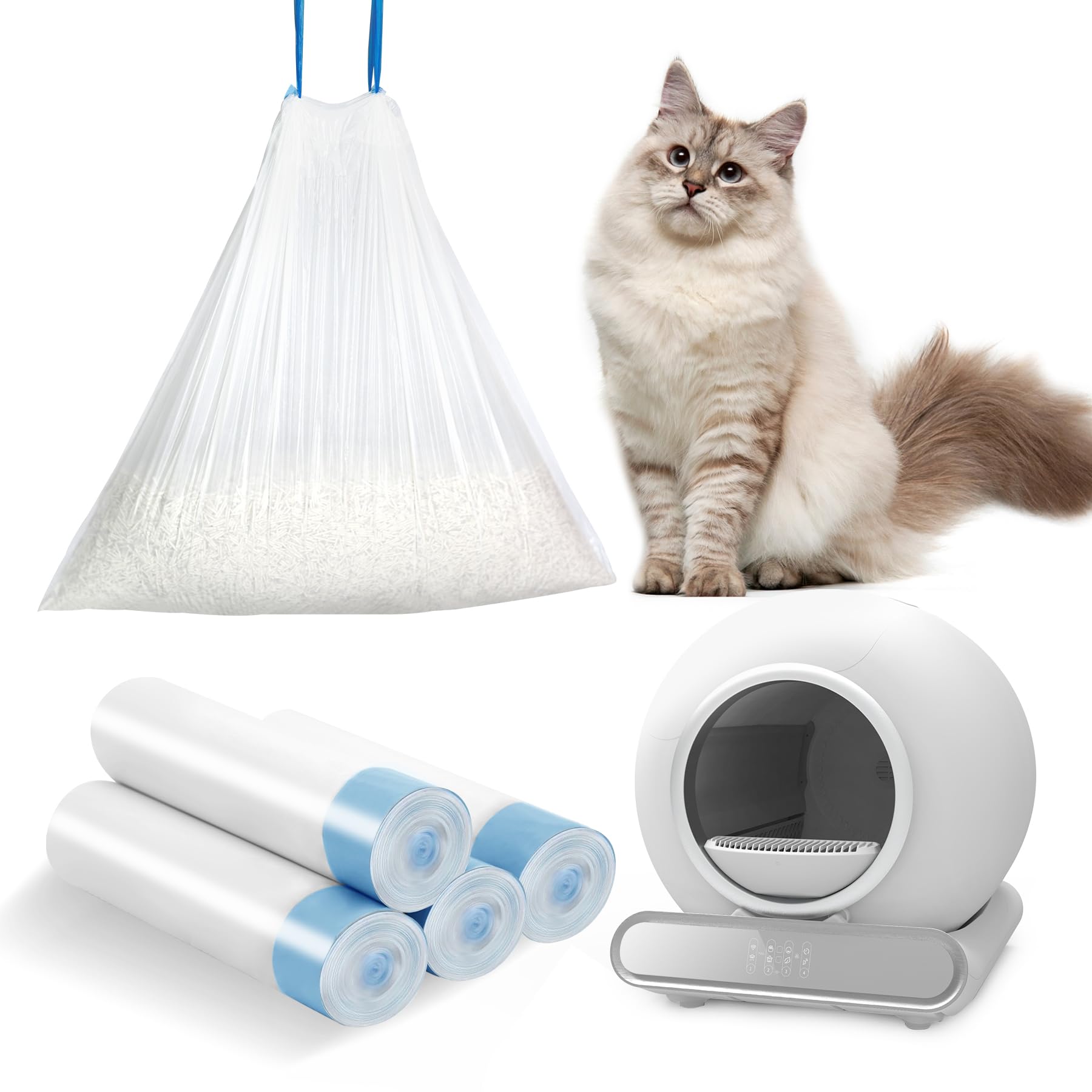 Self Cleaning Cat Litter Box, Ultra-Safe Protection Automatic Cat Litter Box, APP Control/Lower Entry/Large Capacity with 3 Rolls Liners & Mat