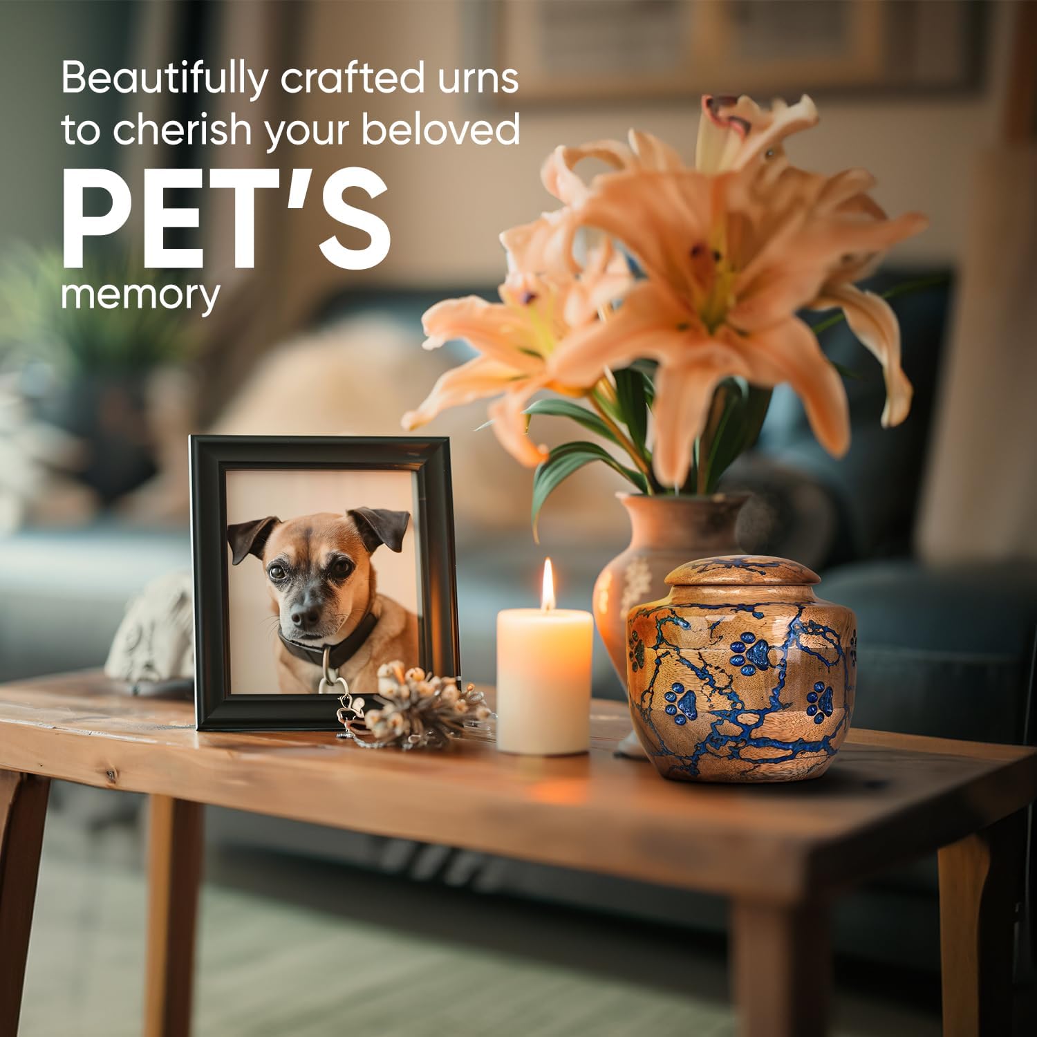 Wood Pet Urns for Dog/Cat Ashes - Small 10 Cu/in Resin Decorative Urn for Ashes for Dog, Urns for Cats - Pet Memorial Remembrance Box - Blue, Small (10 Cubic inches)