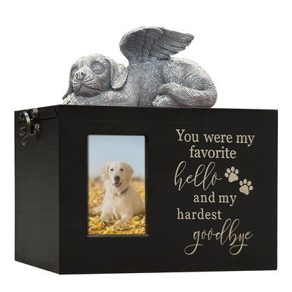 Solid Wood Pet Urn for Cat Ashes Box with Picture Black Funeral Cremation Box for Cat Wooden Keepsake with Black Flannel Lining for Loss of Cat or Dog Remembrance Gift (Cat Urn-Red Brown, Medium)