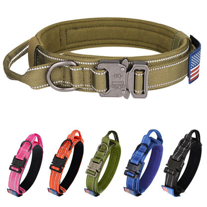 Tactical Dog Collar - KCUCOP Military Collar with Handle - K9 Thick Adjustable Heavy Duty Dog Collars for Medium and Large Dogs(Black-L)