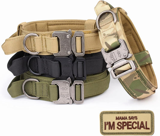 Tactical Dog Collar - KCUCOP Military Collar with Handle - K9 Thick Adjustable Heavy Duty Dog Collars for Medium and Large Dogs(Black-L)