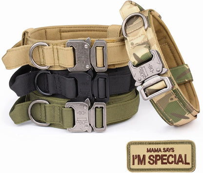 Tactical Dog Collar - KCUCOP Military Collar with Handle - K9 Thick Adjustable Heavy Duty Dog Collars for Medium and Large Dogs(Black-L)