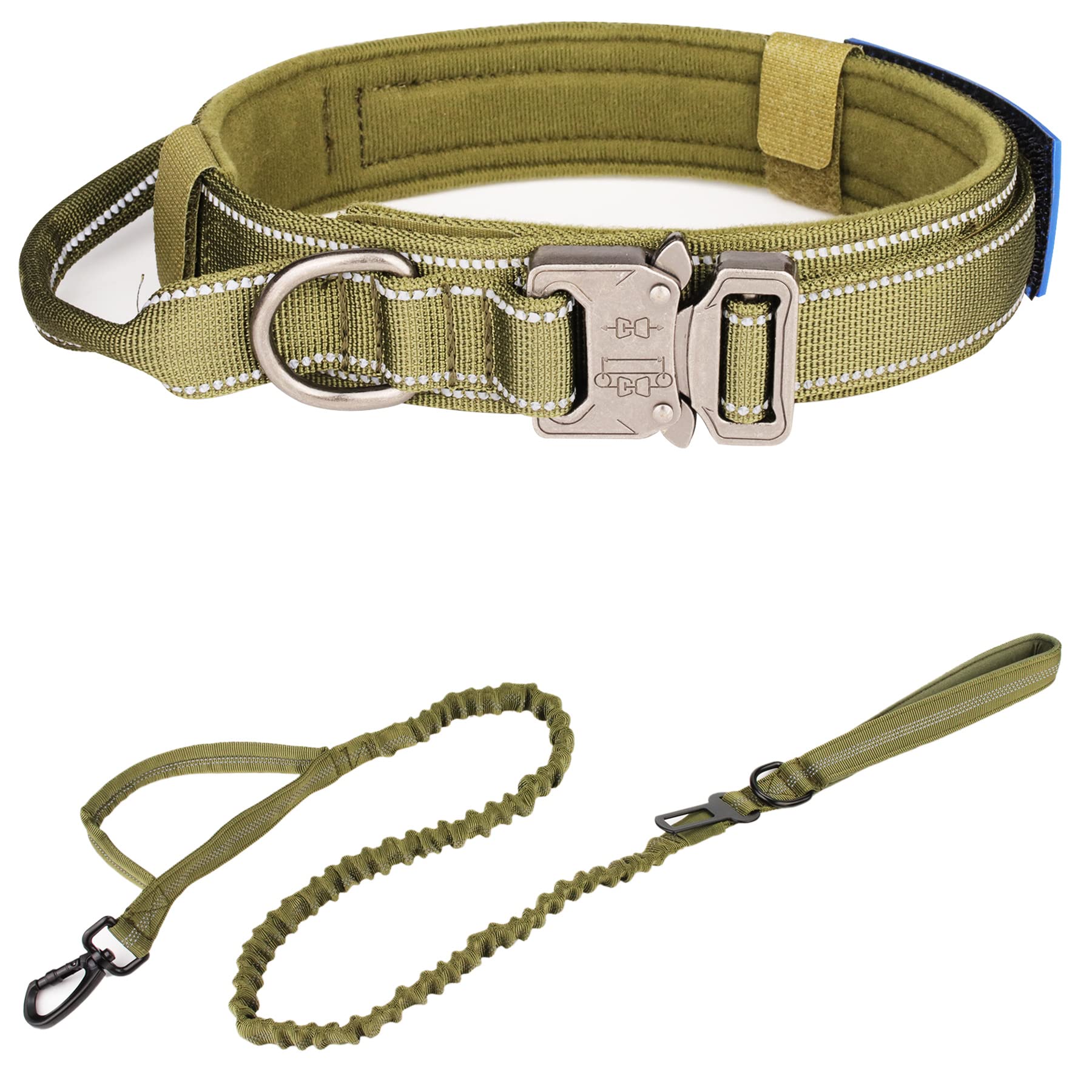 Tactical Dog Collar - KCUCOP Military Collar with Handle - K9 Thick Adjustable Heavy Duty Dog Collars for Medium and Large Dogs(Black-L)