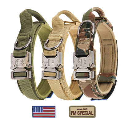 Tactical Dog Collar - KCUCOP Military Collar with Handle - K9 Thick Adjustable Heavy Duty Dog Collars for Medium and Large Dogs(Black-L)