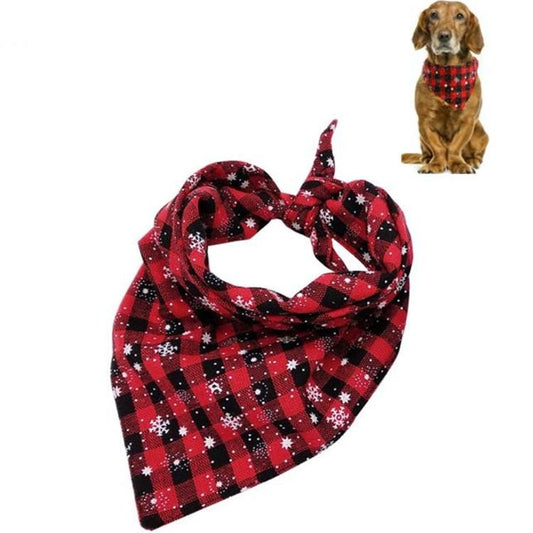 Pet Triangle Towel Christmas Snowflake Dog Saliva Towel - Size L - Red