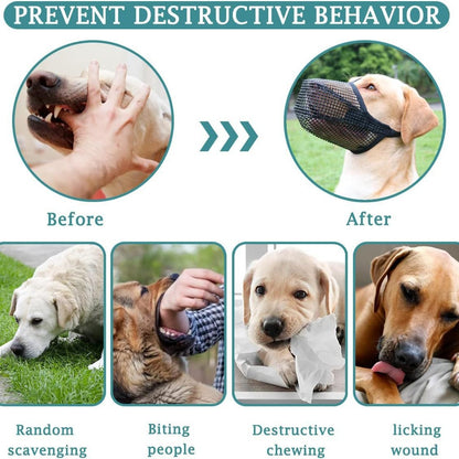 2 Pcs Size XL Grey Breathable Mesh Dog Muzzle - Anti-Barking, Biting & Chewing - Adjustable & Comfortable Nylon Muzzle for Dogs