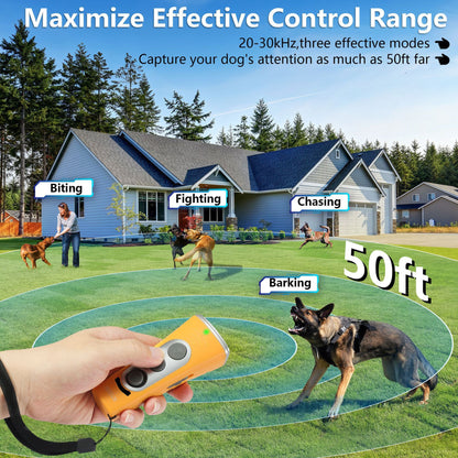 Yellow Ultrasonic Dog Barking Control Device - Dual Frequency Anti-Bark Trainer with IP65 Waterproof (11.8x48.5x44mm)